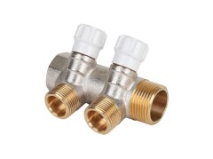 Коллектор латунный MVI 1x3/4x2 выхода, с регулирующими вентилями