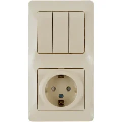 Блок выключатель с розеткой встраиваемый Systeme Electric Glossa 3 клавиши с заземлением со шторками цвет бежевый GSL000278