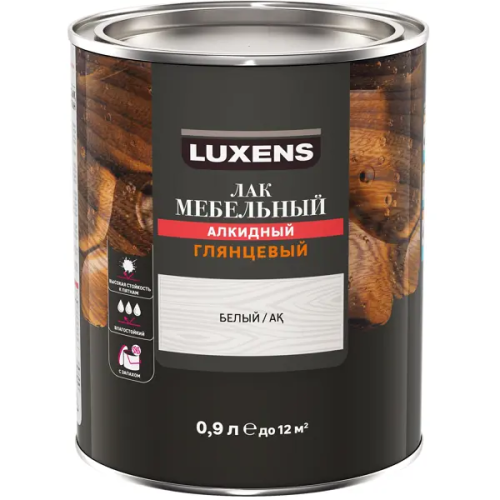 Лак для мебели Luxens алкидный цвет белый глянцевый 0.9 л