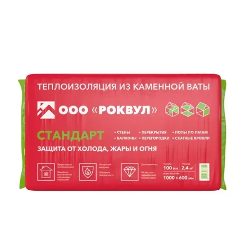 Утеплитель Роквул Стандарт 100 мм 4 шт 600x1000 мм 2.4 м²